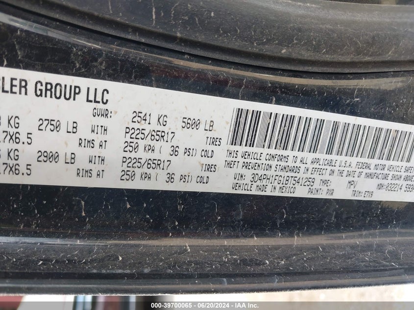 2011 Dodge Journey Mainstreet VIN: 3D4PH1FG1BT541259 Lot: 39700065