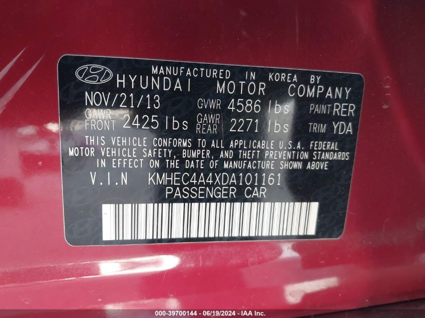2013 Hyundai Sonata Hybrid Limited VIN: KMHEC4A4XDA101161 Lot: 39700144