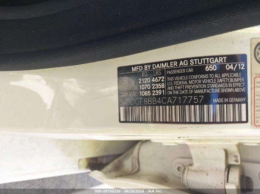 2012 Mercedes-Benz C 300 Luxury 4Matic/Sport 4Matic VIN: WDDGF8BB4CA717757 Lot: 39700330