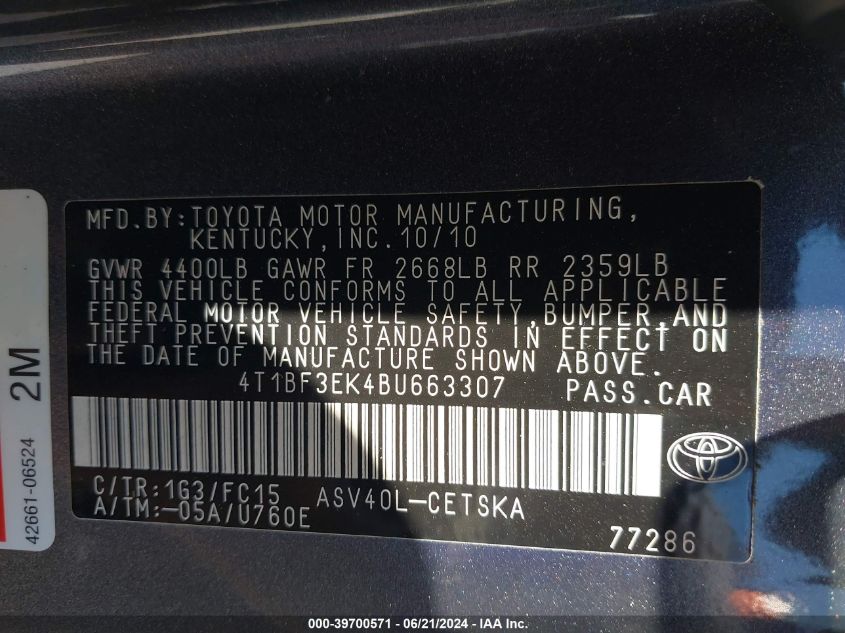 4T1BF3EK4BU663307 2011 Toyota Camry Se/Le/Xle