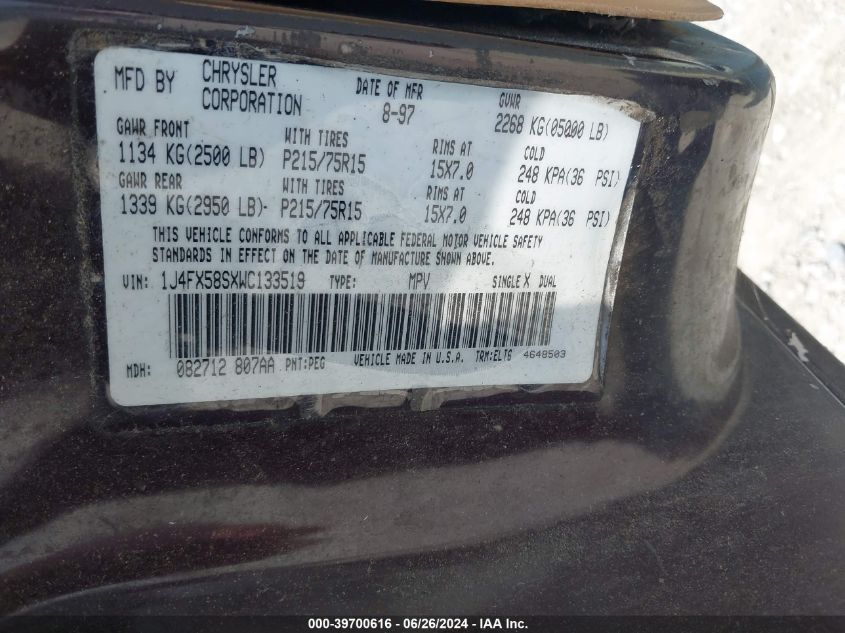 1998 Jeep Grand Cherokee Laredo VIN: 1J4FX58SXWC133519 Lot: 39700616