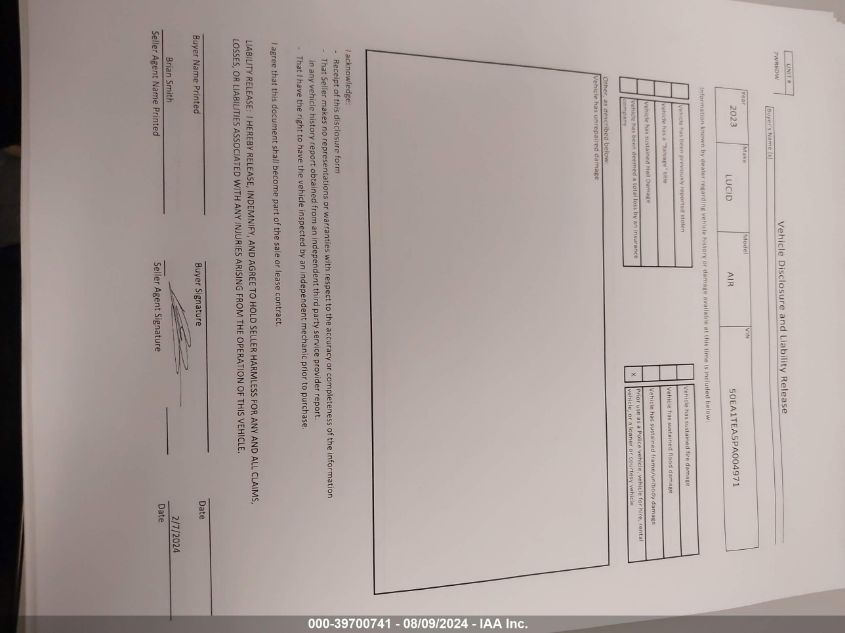 2023 Lucid Air Touring VIN: 50EA1TEA5PA004971 Lot: 39700741
