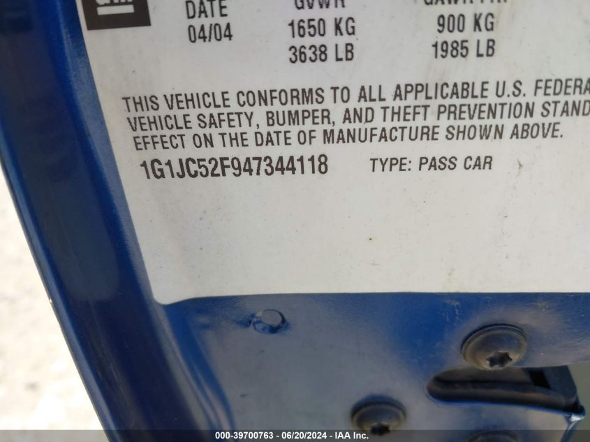 2004 Chevrolet Cavalier VIN: 1G1JC52F947344118 Lot: 39700763