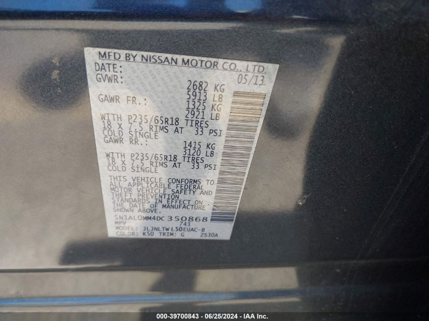 5N1AL0MM4DC350868 2013 Infiniti Jx35