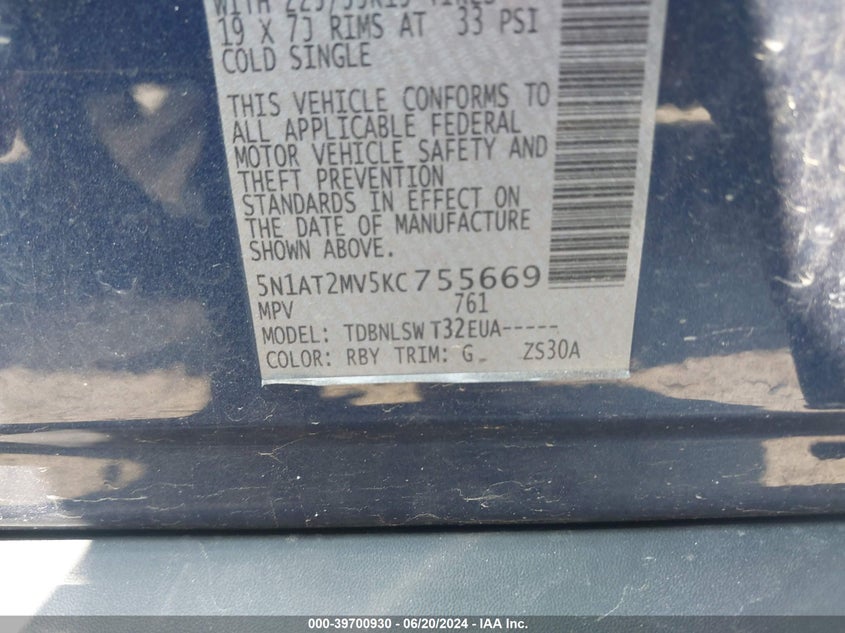 2019 NISSAN ROGUE SL - 5N1AT2MV5KC755669