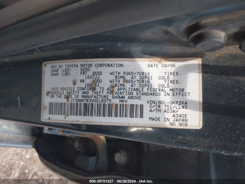 1997 Toyota 4Runner Sr5 V6 Limited VIN: JT3GN87R3V0018975 Lot: 39701027