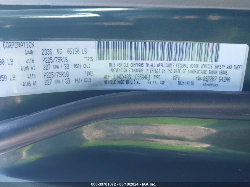 2001 Jeep Grand Cherokee Laredo VIN: 1J4GX48S11C556481 Lot: 39701072