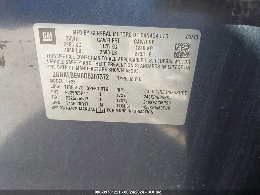 2013 CHEVROLET EQUINOX LS - 2GNALBEK6D6307372