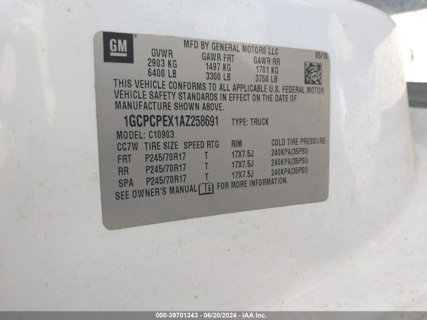 2010 Chevrolet Silverado 1500 Work Truck VIN: 1GCPCPEX1AZ258691 Lot: 39701343