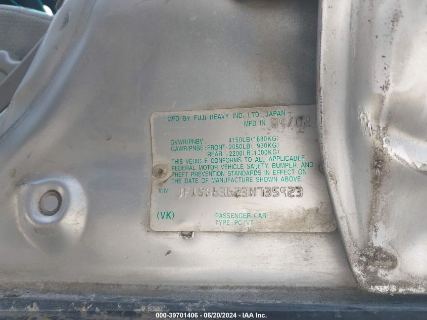 2003 Subaru Forester X VIN: JF1SG63623H735923 Lot: 39701406