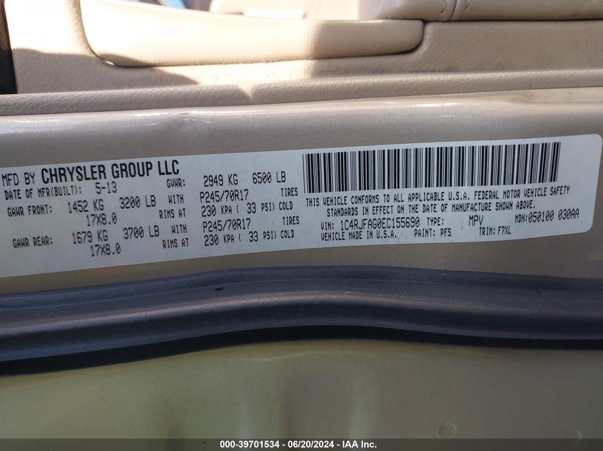 2014 Jeep Grand Cherokee Laredo VIN: 1C4RJFAG0EC155690 Lot: 39701534