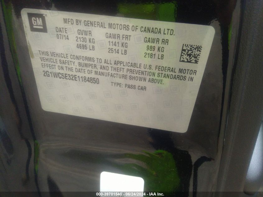 2014 Chevrolet Impala Limited Ltz VIN: 2G1WC5E32E1184850 Lot: 39701540