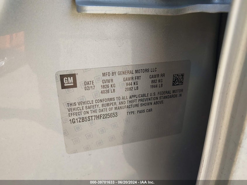 2017 Chevrolet Malibu Ls VIN: 1G1ZB5ST7HF225653 Lot: 39701633