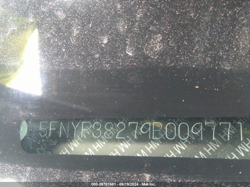 2009 Honda Pilot Lx VIN: 5FNYF38279B009771 Lot: 39701681