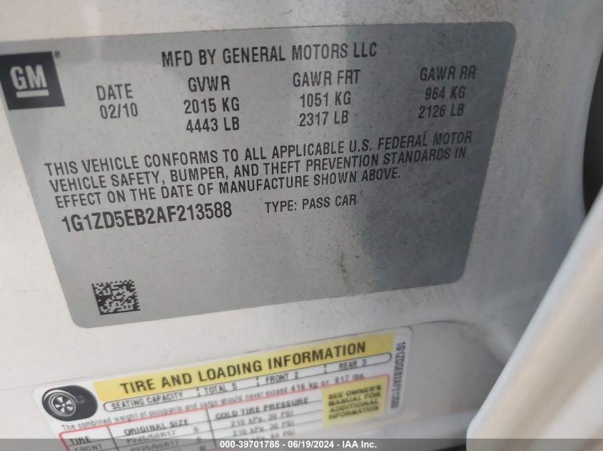 2010 Chevrolet Malibu Lt VIN: 1G1ZD5EB2AF213588 Lot: 39701785