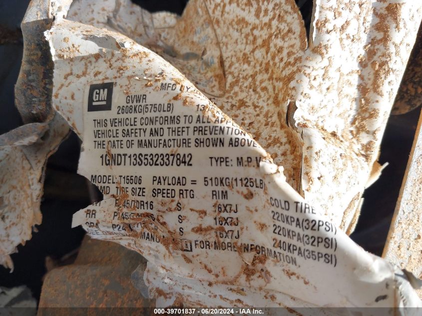 2003 Chevrolet Trailblazer Lt VIN: 1GNDT13S532337842 Lot: 39701837