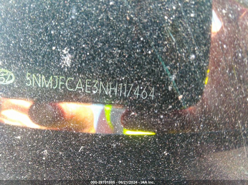 2022 Hyundai Tucson Sel VIN: 5NMJFCAE3NH117464 Lot: 39701885