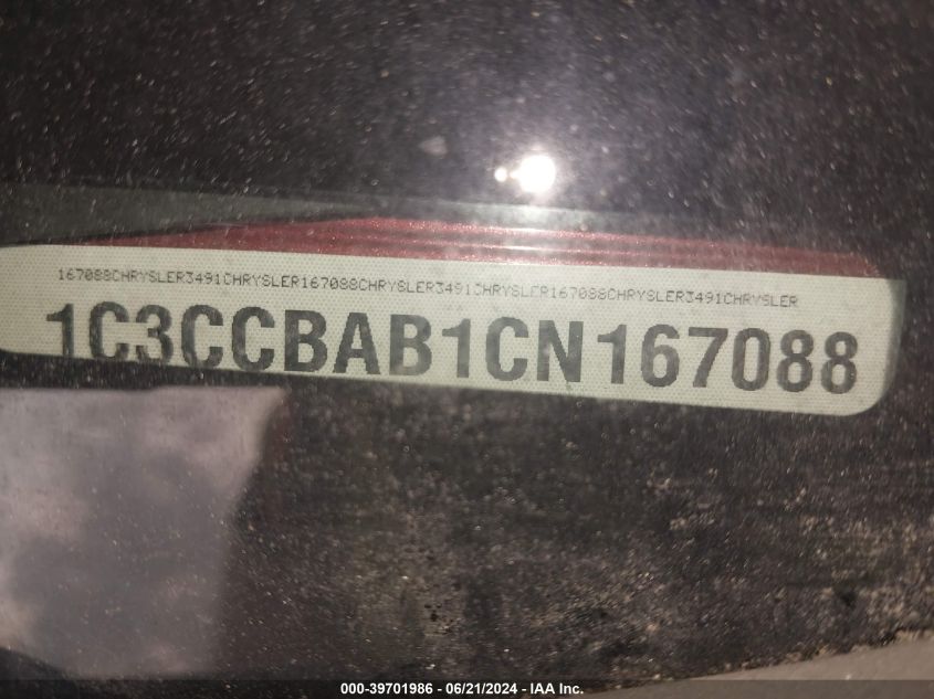 2012 Chrysler 200 Lx VIN: 1C3CCBAB1CN167088 Lot: 39701986