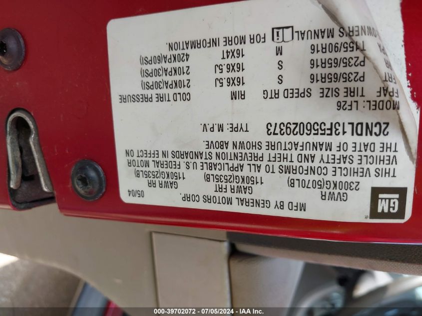 2005 Chevrolet Equinox Ls VIN: 2CNDL13F556029373 Lot: 39702072