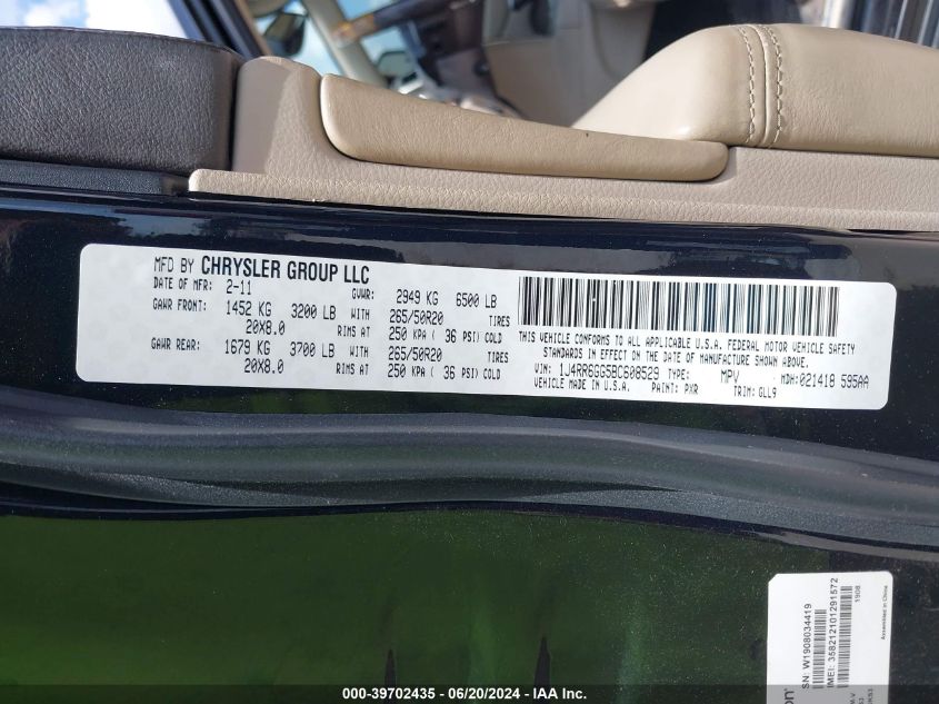 2011 Jeep Grand Cherokee Overland VIN: 1J4RR6GG5BC608529 Lot: 39702435