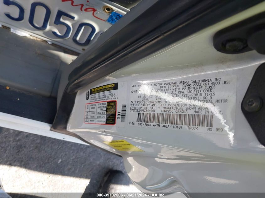 2009 Toyota Tacoma Access Cab VIN: 5TETX22N09Z644981 Lot: 39702506