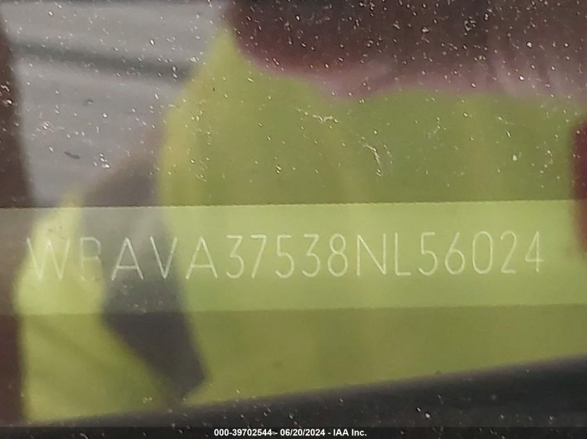 2008 BMW 328I VIN: WBAVA37538NL56024 Lot: 39702544