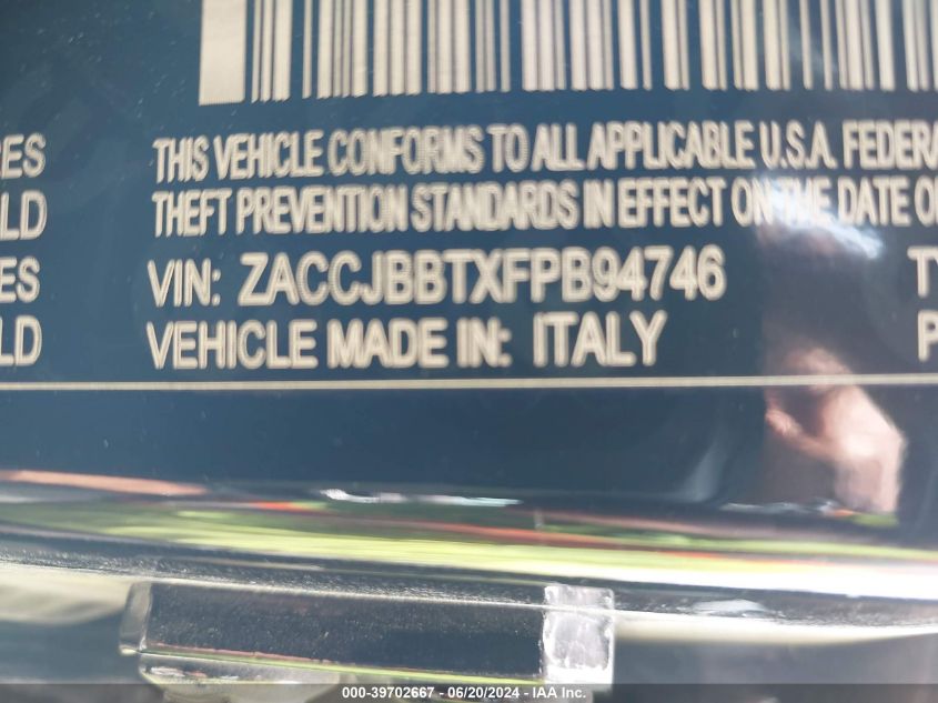 2015 Jeep Renegade Latitude VIN: ZACCJBBTXFPB94746 Lot: 39702667