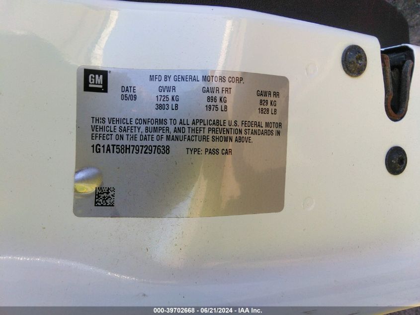 2009 Chevrolet Cobalt Lt VIN: 1G1AT58H797297638 Lot: 39702668