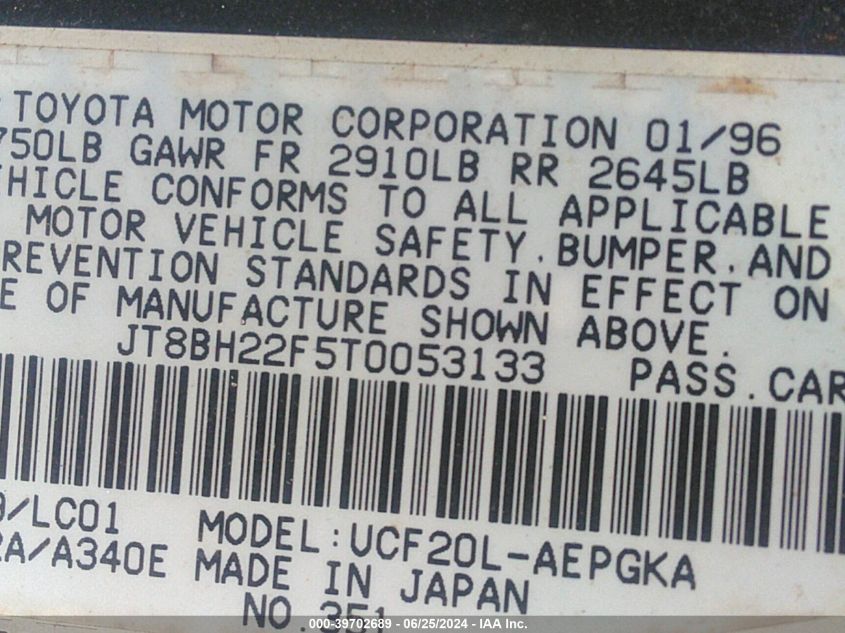 JT8BH22F5T0053133 1996 Lexus Ls 400