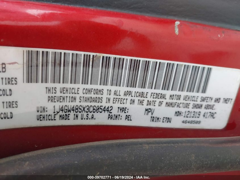 2003 Jeep Grand Cherokee Laredo VIN: 1J4GW48SX3C605442 Lot: 39702771