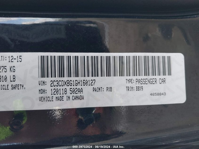 2016 DODGE CHARGER SE 2C3CDXBG1GH160127