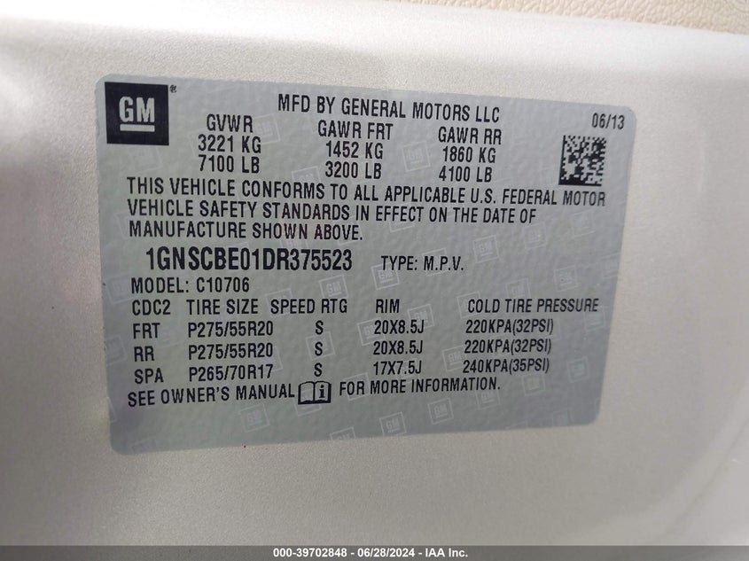 2013 CHEVROLET TAHOE LT - 1GNSCBE01DR375523