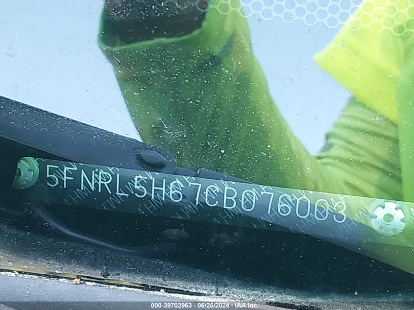 2012 Honda Odyssey Ex-L VIN: 5FNRL5H67CB076003 Lot: 39702963