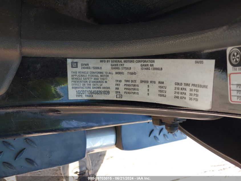 2005 Chevrolet Colorado VIN: 1GCDT136458261039 Lot: 39703015