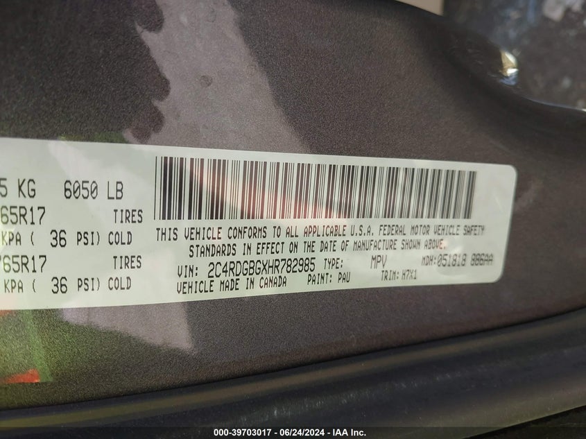 2017 DODGE GRAND CARAVAN SE - 2C4RDGBGXHR782985