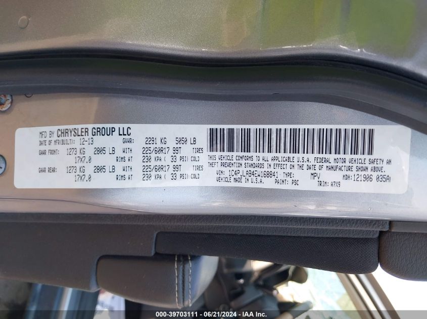 2014 Jeep Cherokee Sport VIN: 1C4PJLAB4EW168841 Lot: 39703111