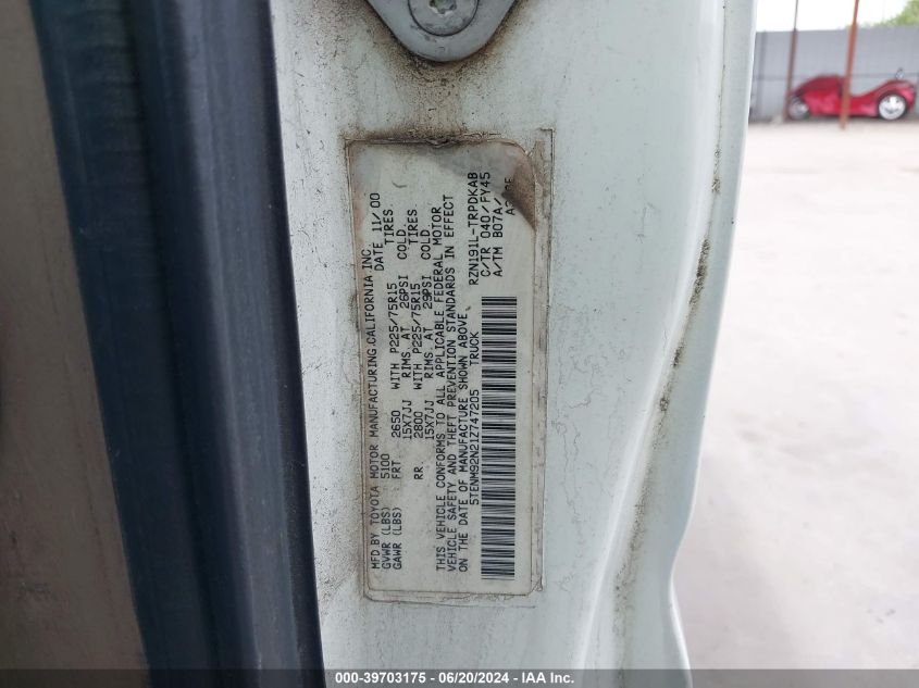 2001 Toyota Tacoma Prerunner VIN: 5TENM92N21Z747205 Lot: 39703175