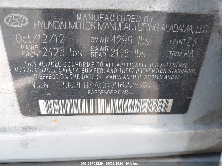 2013 HYUNDAI SONATA GLS - 5NPEB4AC0DH622672