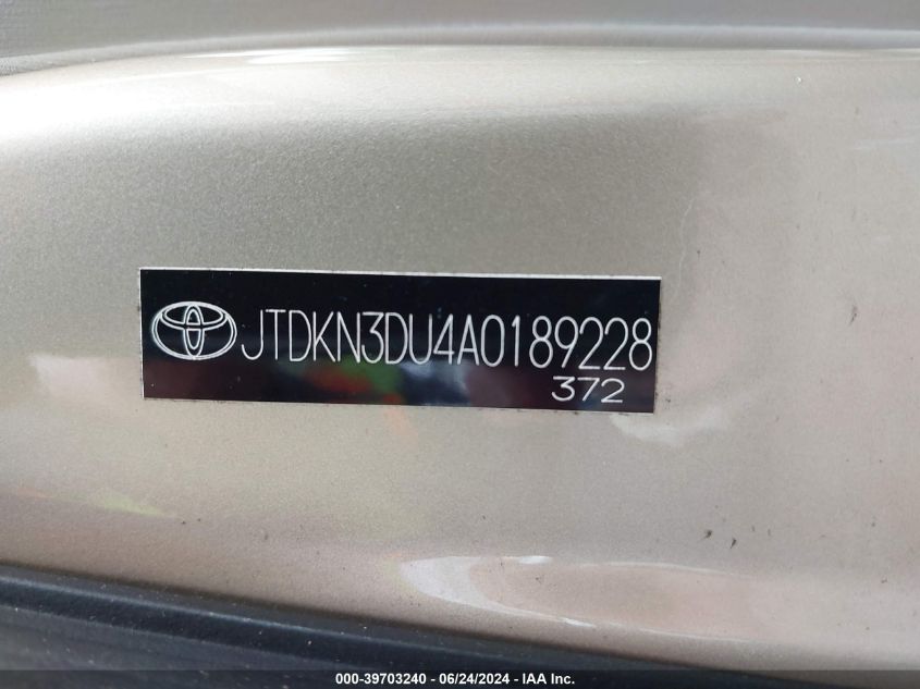 2010 Toyota Prius Ii VIN: JTDKN3DU4A0189228 Lot: 39703240