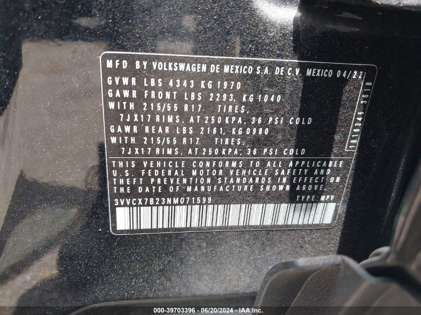 2022 VOLKSWAGEN TAOS 1.5T S - 3VVCX7B23NM071599