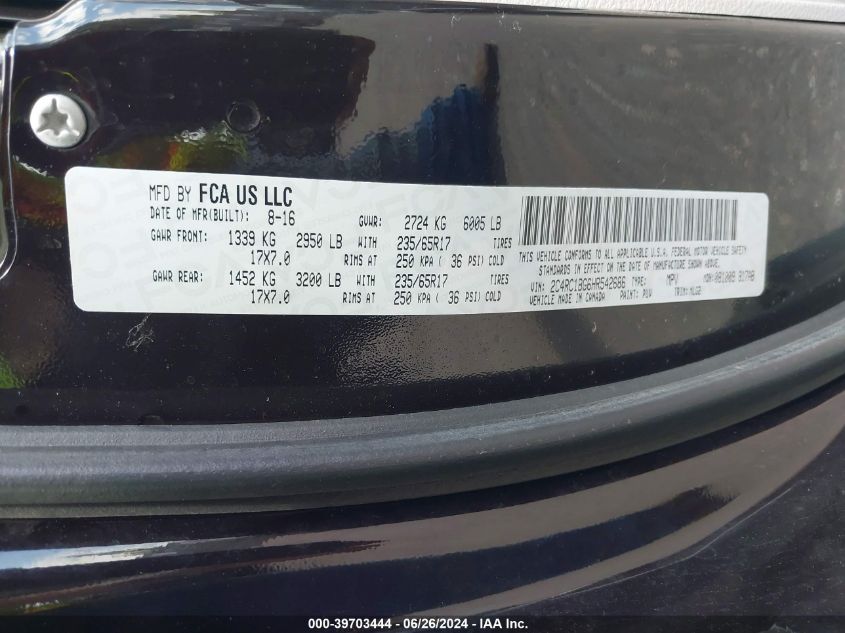 2017 Chrysler Pacifica Touring-L VIN: 2C4RC1BG6HR542686 Lot: 39703444