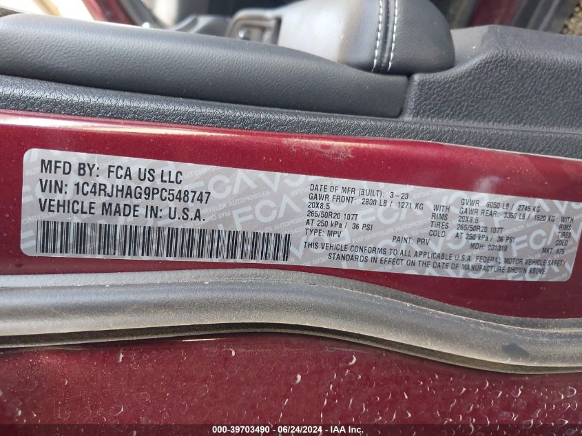 2023 Jeep Grand Cherokee Altitude 4X4 VIN: 1C4RJHAG9PC548747 Lot: 39703490