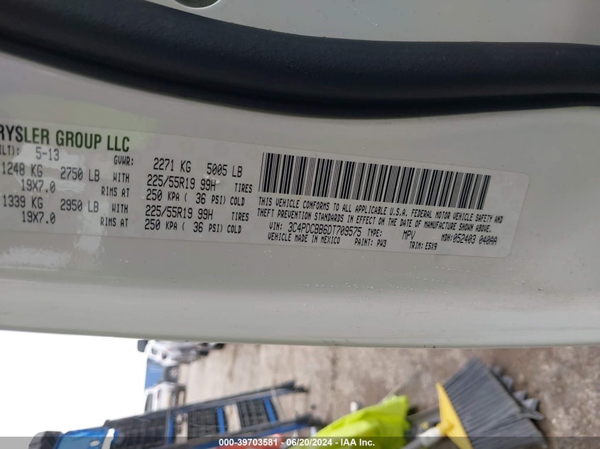 2013 Dodge Journey Sxt VIN: 3C4PDCBB6DT709575 Lot: 39703581