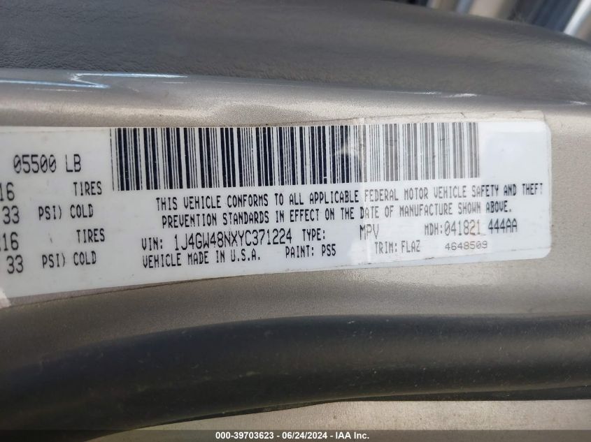 2000 Jeep Grand Cherokee Laredo VIN: 1J4GW48NXYC371224 Lot: 39703623