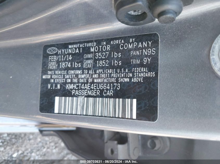 2014 Hyundai Accent Gls VIN: KMHCT4AE4EU664173 Lot: 39703631