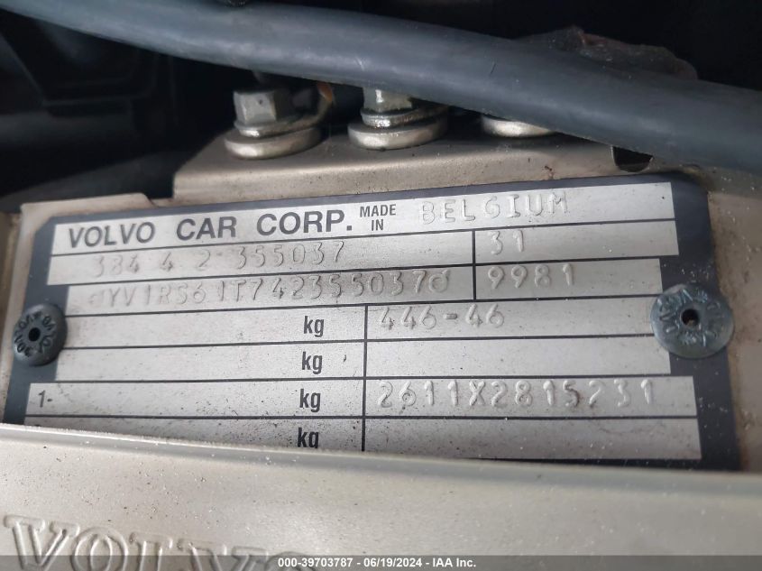 2004 Volvo S60 2.4 VIN: YV1RS61T742355037 Lot: 39703787