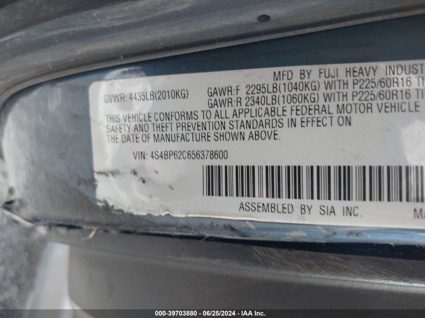 2005 Subaru Outback 2.5I Limited VIN: 4S4BP62C656378600 Lot: 39703880