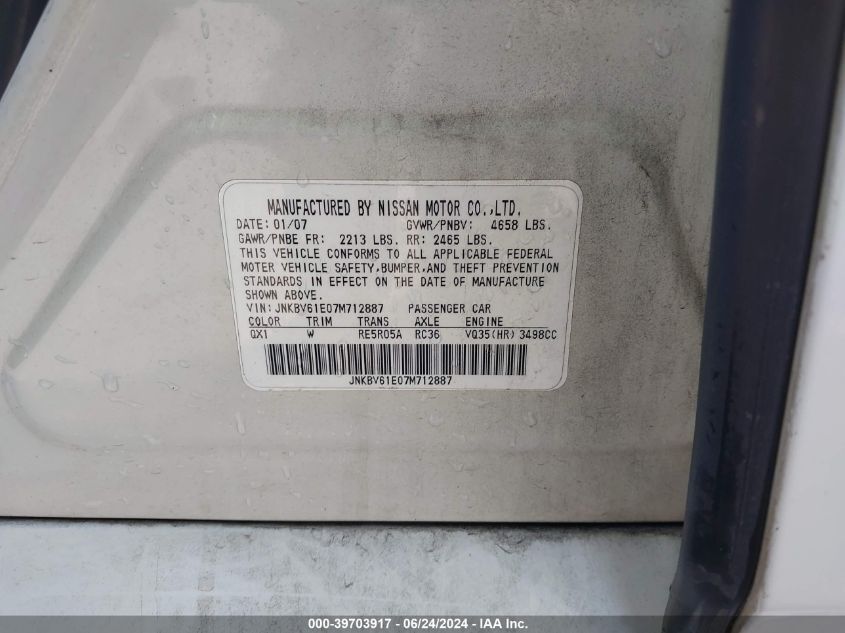 2007 Infiniti G35 Sport VIN: JNKBV61E07M712887 Lot: 39703917