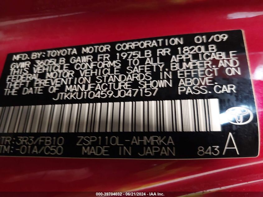 2009 Scion Xd VIN: JTKKU10459J047157 Lot: 39704032