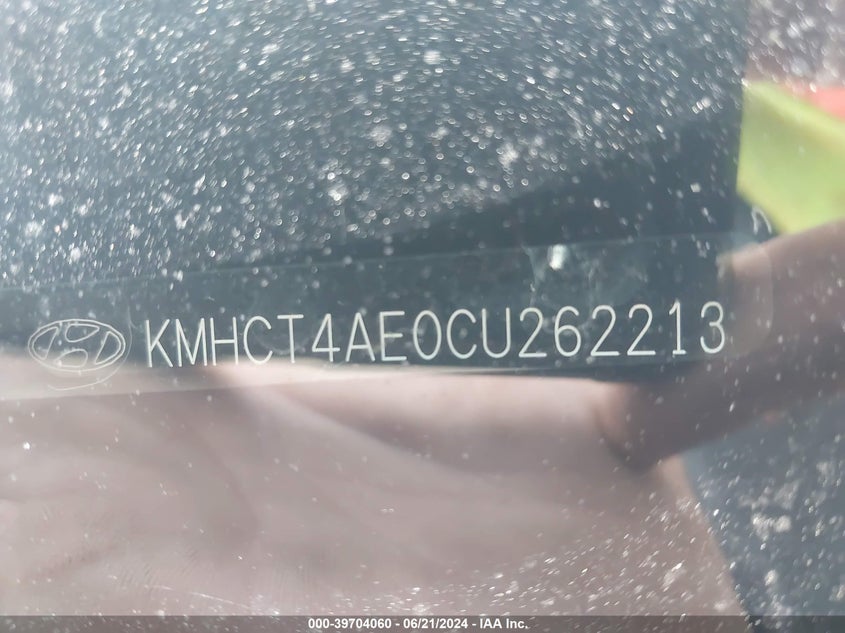 2012 Hyundai Accent Gls/Gs VIN: KMHCT4AE0CU262213 Lot: 39704060